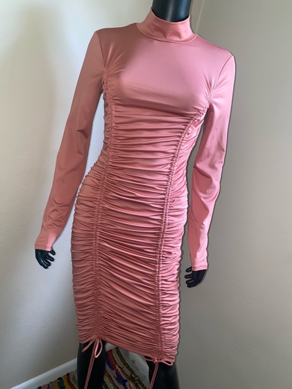 Fashion Nova Rose Mauve Ruched Long Sleeve Midi Dress